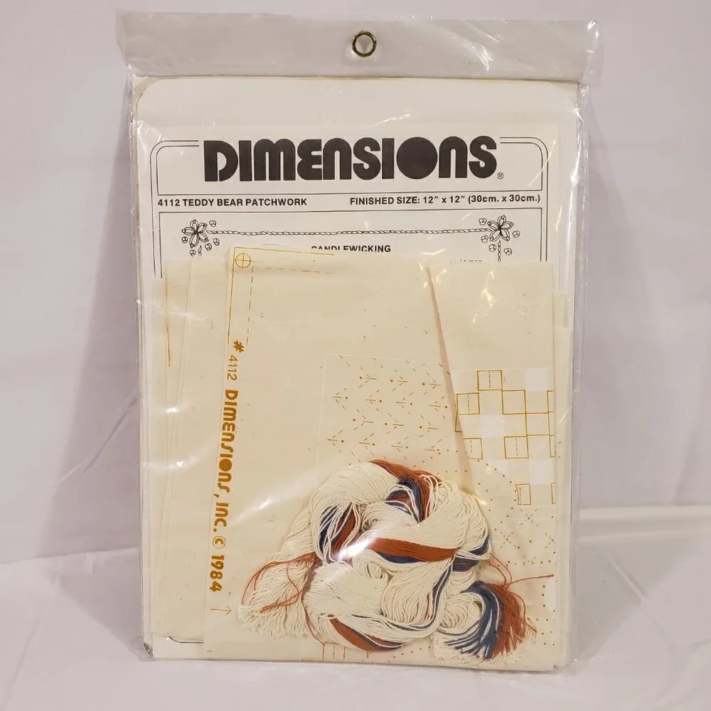 Vintage 1983 Dimensions TEDDY BEAR Candle Wicking Patchwork Needle Craft Kit